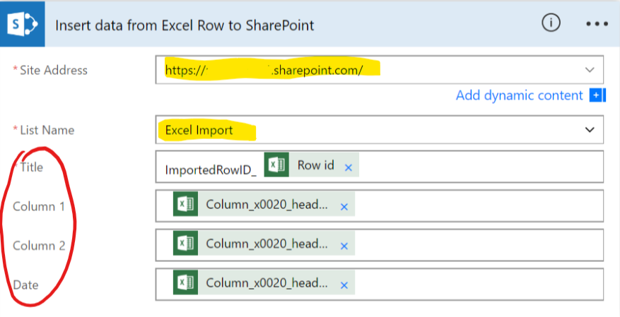 Microsoft Flow Insert Data from Excel