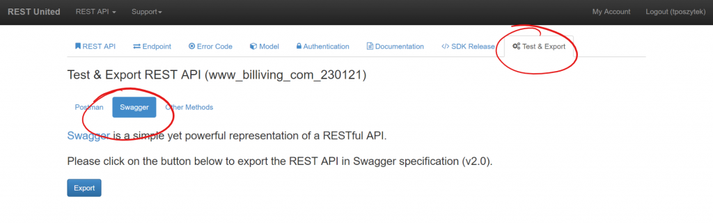 RestUnited - Export Swagger