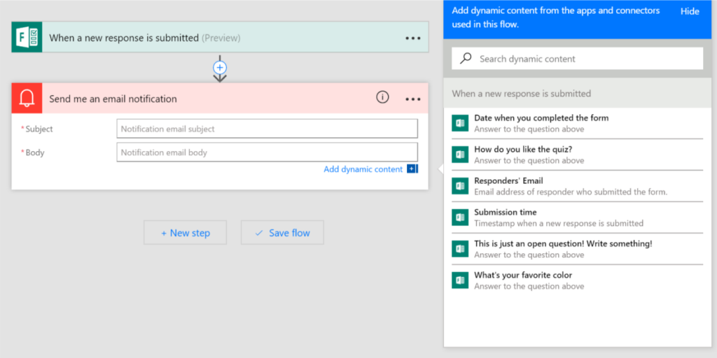 Microsoft Flow can process Microsoft Forms data