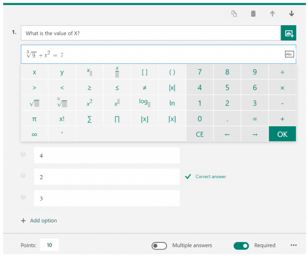 Microsoft Forms Math Equation