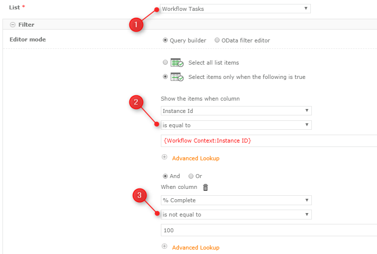 Query Nintex Workflow Tasks list action configuration