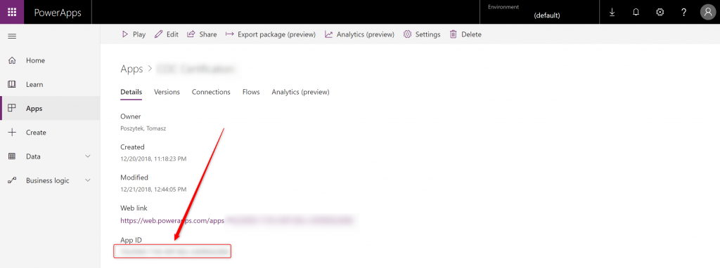 PowerApps app id