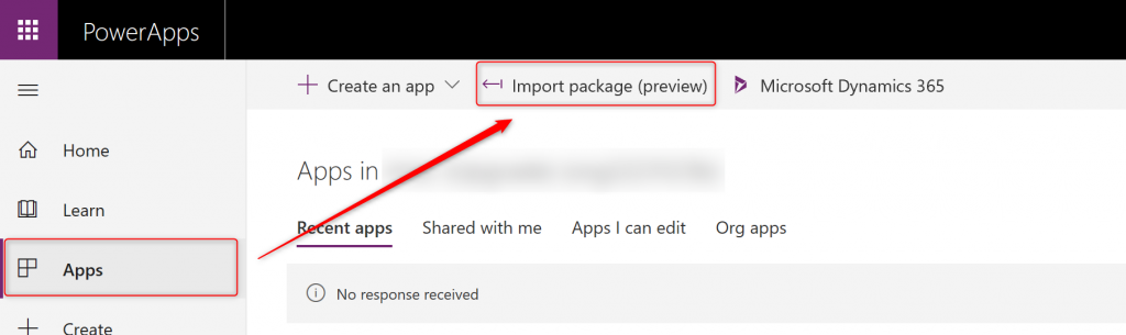 Importing PowerApps app package
