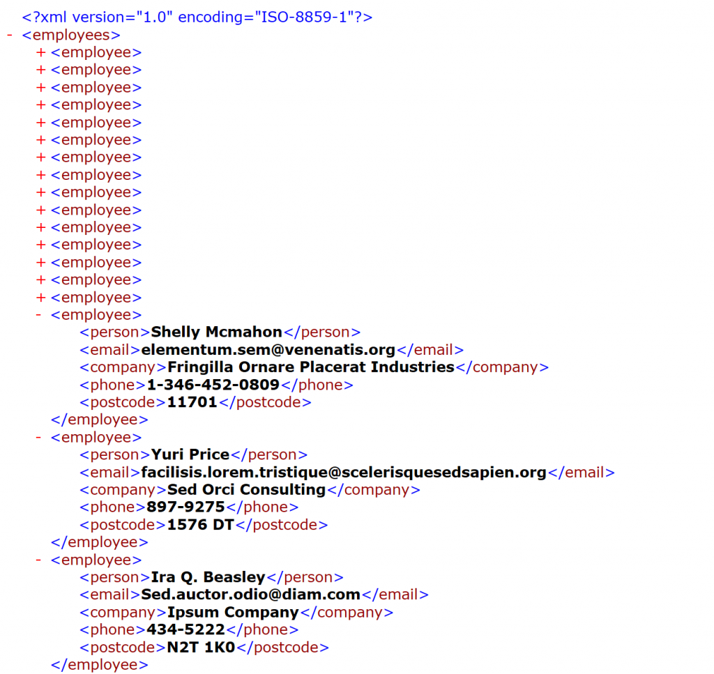 XML file being imported