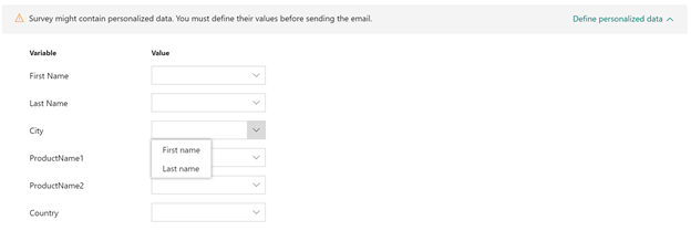 No possiblity to map custom variables in e-mail body in Microsoft Forms Pro