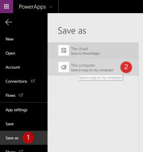 Save PowerApps locally on your computer