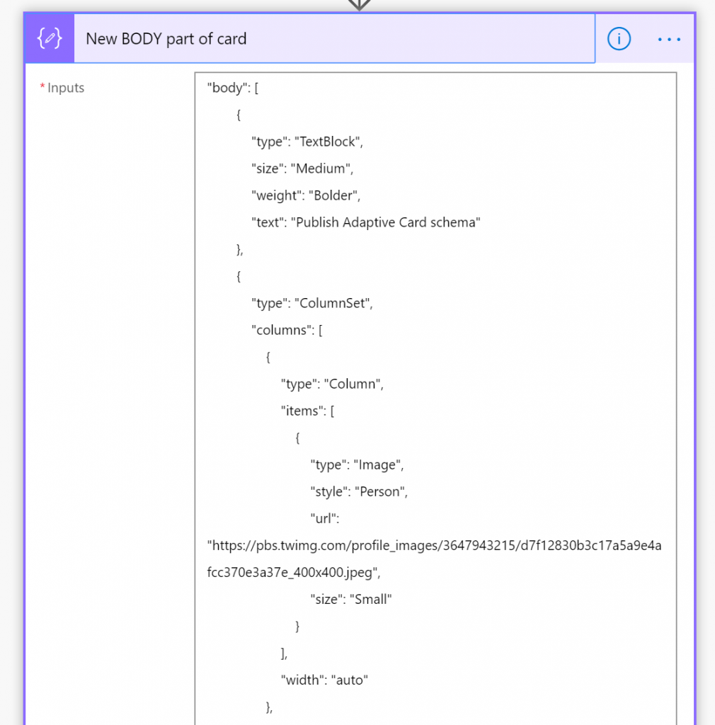 Microsoft Flow crafting an Adaptive Card