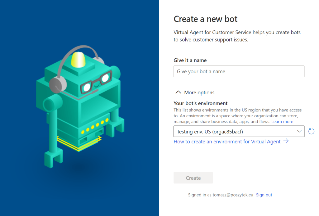 Creating new Virtual Agent bot