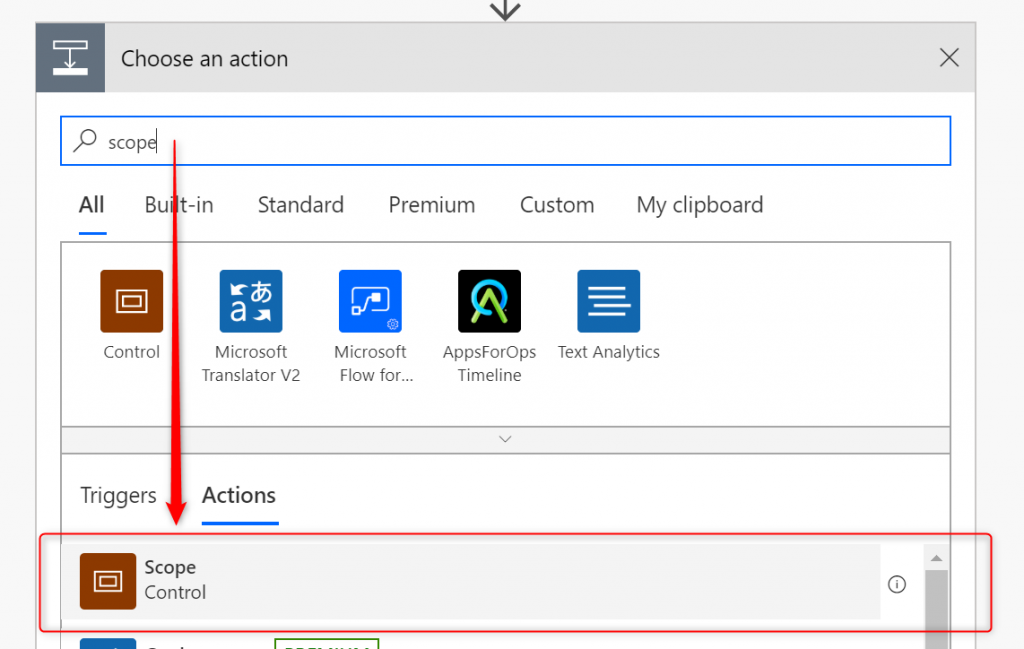 Adding Scope in Microsoft Flow