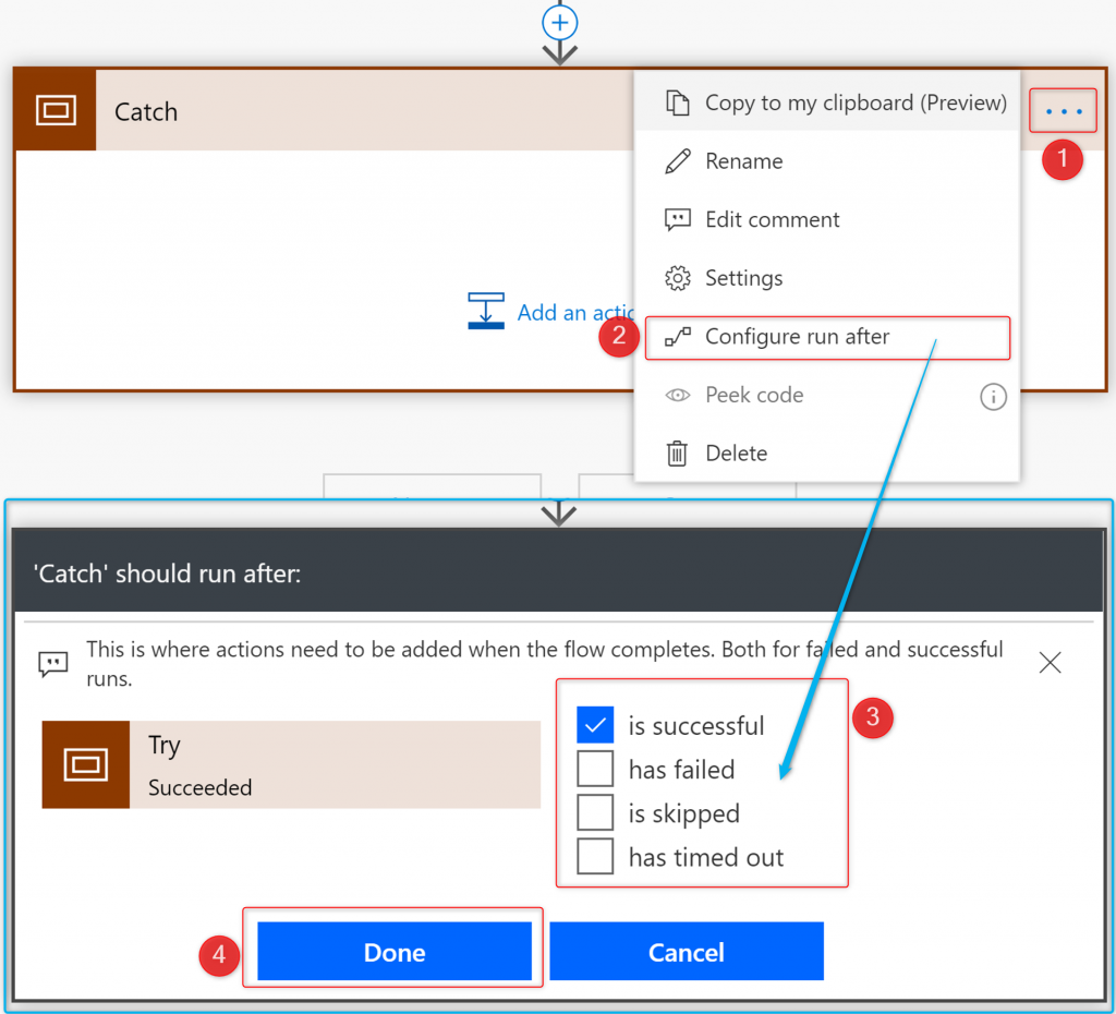 Configuring Run after in Microsoft Flow