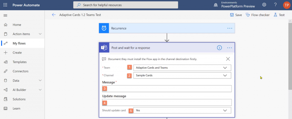 New action in Power Automate to post Adaptive Card to Microsoft Teams and wait for response