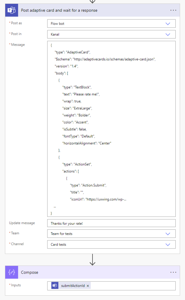 Post adaptive card and wait for a response action in cloud flow