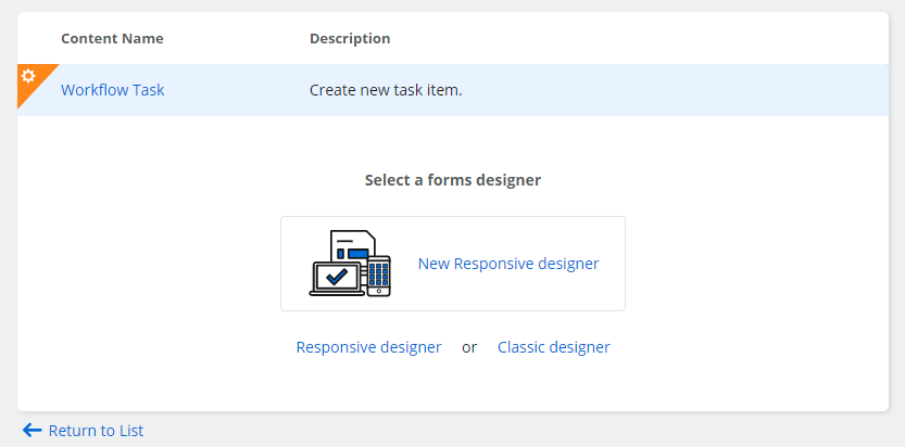 Type of the Nintex for Office 365 form designer