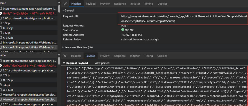 ExecuteSiteScript endpoint to create a new list via SharePoint REST API.