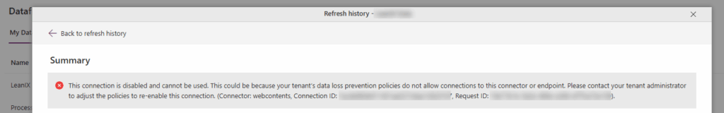 Dataflow refresh error due to DLP policy.